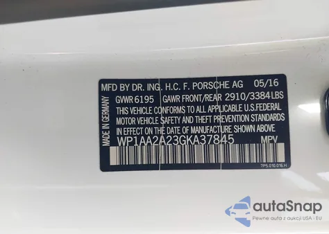 2016 Porsche Cayenne from USA, damaged, VIN WP1AA2A23GKA37845